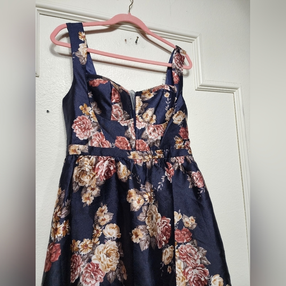 Lulus Elegant Pick Navy Blue Floral Sleeveless Bustier Maxi Dress S Wedding Prom - Picture 6 of 10